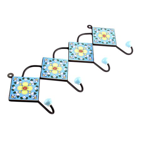 Turquoise And Yellow Tiny Flower Ceramic Tiles Hooks